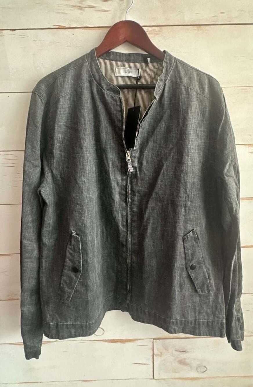Five Four Chicago Charcoal Linen Zip-Front Jacket